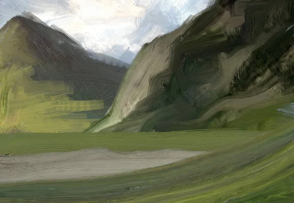 Colorato Campo Campagna Verde Erba Ora Legale Illustrazione Pittura Olio — Foto Stock