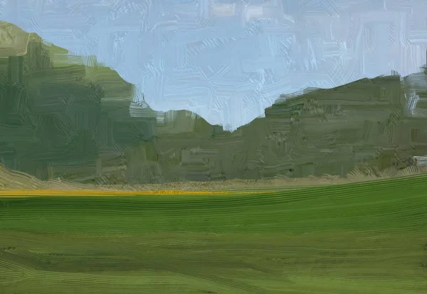 Kolorowe Zielone Pole Wsi Trawa Czas Letni Ilustracji Malarstwo Olejowe — Zdjęcie stockowe