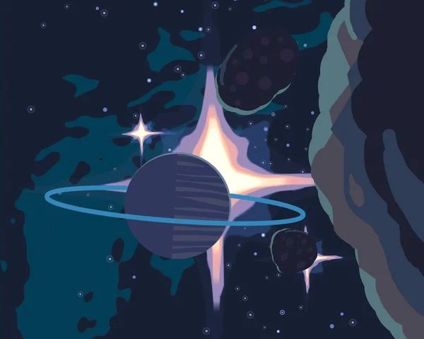 Illusztráció Rajzfilm Felhívni Stílusú Tér Kép Mély Hatalmas Teret Csillagok — Stock Fotó