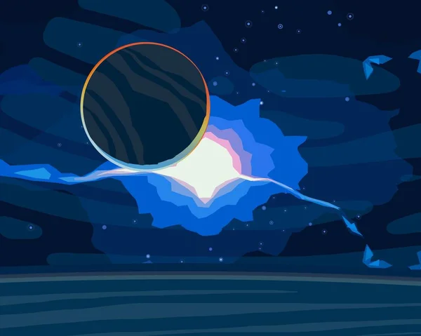 2Dイラスト 漫画は スタイルのスペース絵を描きます 深い広大な空間 月様々なSfクリエイティブな背景 宇宙芸術エイリアンの太陽系惑星と月 — ストック写真