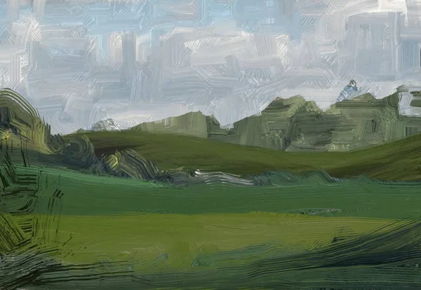 Colorato Campo Campagna Verde Erba Ora Legale Illustrazione Pittura Olio — Foto Stock