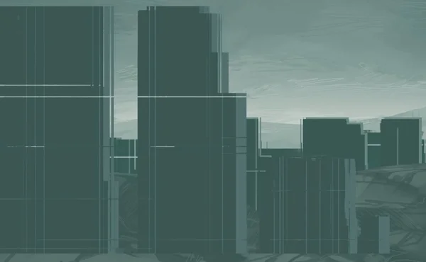Abbildung Wolkenkratzer Metropole Digitale Kunst Handgemachte Digitale Malerei — Stockfoto