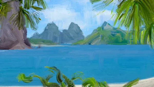 Abstract Creative Tropical Landscape Oil Picture — Stock Photo, Image