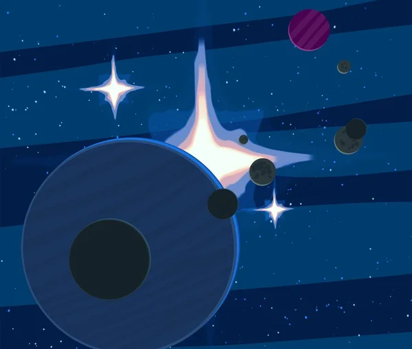 2Dイラスト 漫画コスモスの背景画像 深い星間空間 月様々なSfクリエイティブな背景 宇宙美術 — ストック写真