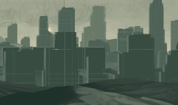 摩天大楼城市大都市 数字艺术 手工数码绘画 — 图库照片