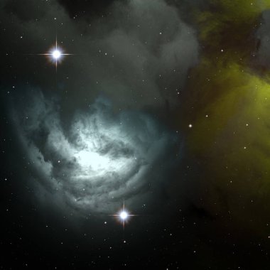 Evren yıldız ve gazla dolu. Uzak evren İllüstrasyon.  