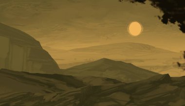 2d illüstrasyon. Vahşi dağlar. Dijital sanat. El yapımı dijital boyama.