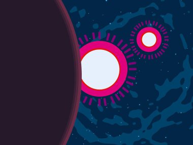 2d illüstrasyon. Karikatür uzay arka plan resmi. Derin geniş alan. Yıldızlar, gezegenler ve uydular. Çeşitli bilim kurgu yaratıcı fon. Uzay sanatı. Yabancı gezegenler.