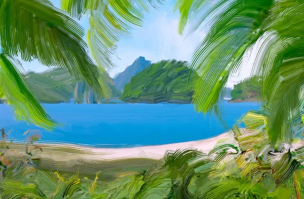 Abstract Creative Tropical Landscape Oil Picture — Stock Photo, Image