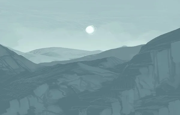 Abstracte Afgetekend Achtergrond Met Mistige Bergen — Stockfoto