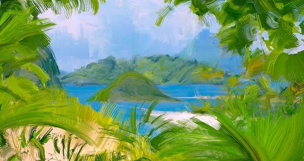 抽象创意热带景观油画图片 — 图库照片