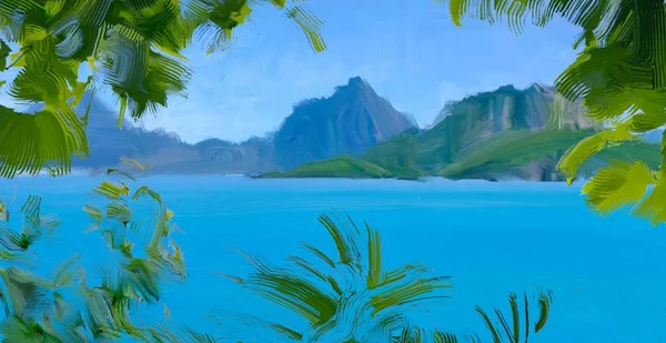 Abstrait Créatif Tropical Paysage Huile Image — Photo