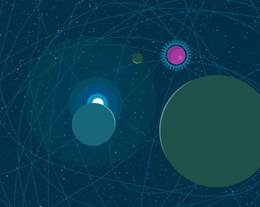 2d illüstrasyon. Karikatür uzay arka plan resmi. Derin geniş alan. Yıldızlar, gezegenler ve uydular. Çeşitli bilim kurgu yaratıcı fon. Uzay sanatı. Yabancı gezegenler.