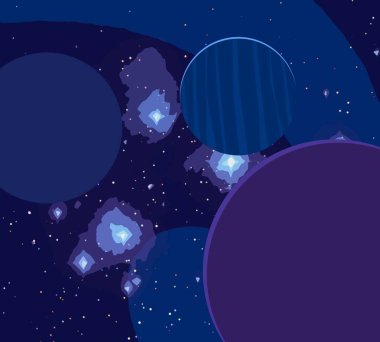 2d illüstrasyon. Karikatür uzay arka plan resmi. Derin geniş alan. Yıldızlar, gezegenler ve uydular. Çeşitli bilim kurgu yaratıcı fon. Uzay sanatı. Yabancı gezegenler.