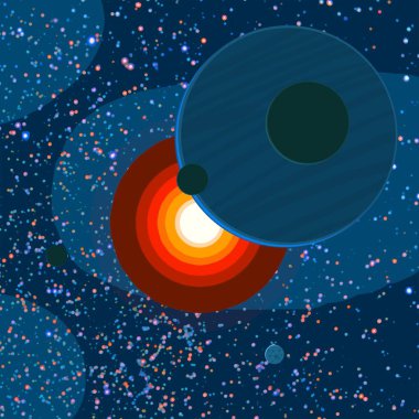 2d illüstrasyon. Karikatür uzay arka plan resmi. Derin geniş alan. Yıldızlar, gezegenler ve uydular. Çeşitli bilim kurgu yaratıcı fon. Uzay sanatı. Yabancı gezegenler.