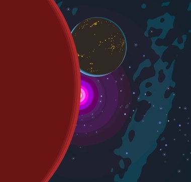 2d illüstrasyon. Karikatür uzay arka plan resmi. Derin geniş alan. Yıldızlar, gezegenler ve uydular. Çeşitli bilim kurgu yaratıcı fon. Uzay sanatı. Yabancı gezegenler.