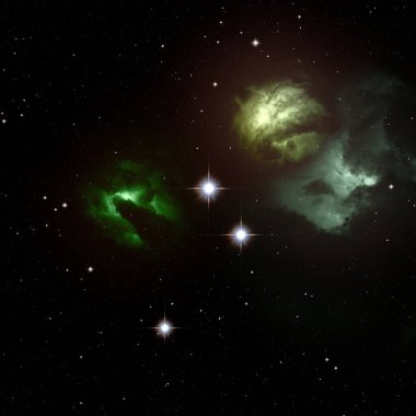 Evren yıldız ve gazla dolu. Uzak evren İllüstrasyon.  