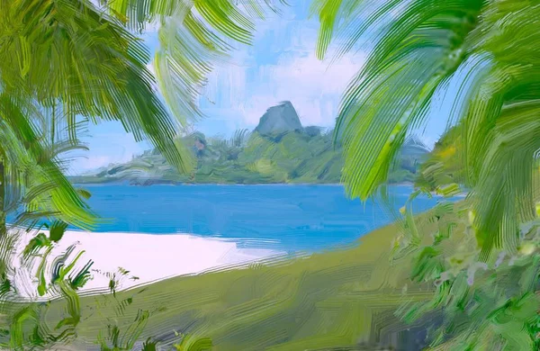 Abstract Creative Tropical Landscape Oil Picture — Stock Photo, Image