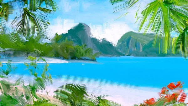 Abstrait Créatif Tropical Paysage Huile Image — Photo