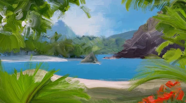 Abstract Creative Tropical Landscape Oil Picture — Stock Photo, Image