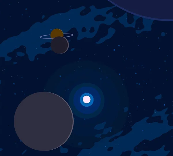 Illustrasjon Tegneseriebakgrunnsbilde Stor Avstand Stjerner Planeter Måner Ulike Kreative Science – stockfoto
