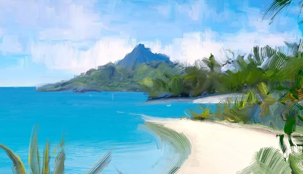 Abstract Creative Tropical Landscape Oil Picture — Stock Photo, Image