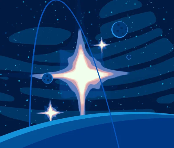 Иллюстрация Рисунок Стиле Мультфильма Глубокое Межзвездное Пространство Звезды Планеты Луны — стоковое фото
