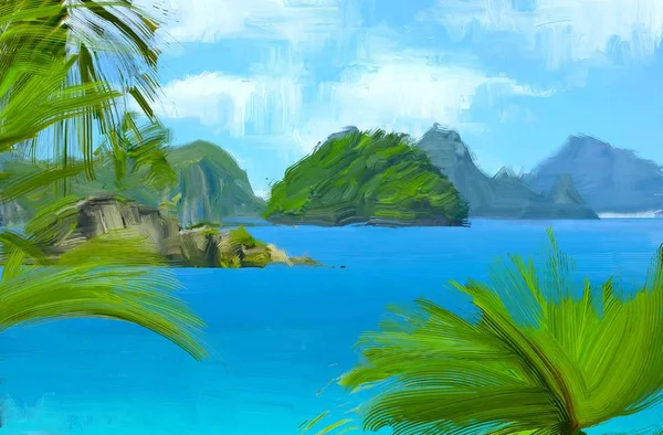 soyut yaratıcı tropikal manzara yağı resim