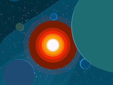 2d illüstrasyon. Karikatür uzay arka plan resmi. Derin yıldızlararası uzay. Yıldızlar, gezegenler ve uydular. Çeşitli bilim kurgu yaratıcı fon. Çocuklar için uzay sanatı illüstrasyon. Gezegenler ve Uydular.