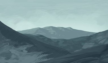 sisli dağlar ile soyut siluetli arka plan