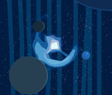 2d illüstrasyon. Karikatür uzay arka plan resmi. Derin geniş alan. Yıldızlar, gezegenler ve uydular. Çeşitli bilim kurgu yaratıcı fon. Uzay sanatı. Yabancı gezegenler.