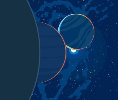 2d illüstrasyon. Karikatür uzay arka plan resmi. Derin geniş alan. Yıldızlar, gezegenler ve uydular. Çeşitli bilim kurgu yaratıcı fon. Uzay sanatı. Yabancı gezegenler.