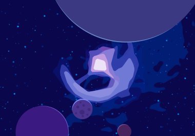 2d illüstrasyon. Karikatür uzay arka plan resmi. Derin geniş alan. Yıldızlar, gezegenler ve uydular. Çeşitli bilim kurgu yaratıcı fon. Uzay sanatı. Yabancı gezegenler.