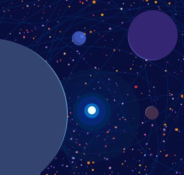 2d illüstrasyon. Karikatür uzay arka plan resmi. Derin geniş alan. Yıldızlar, gezegenler ve uydular. Çeşitli bilim kurgu yaratıcı fon. Uzay sanatı. Yabancı gezegenler.