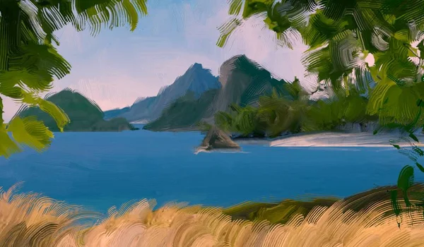 Abstract Creative Tropical Landscape Oil Picture — Stock Photo, Image