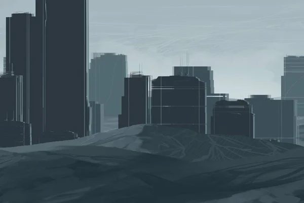 Illustration Skyscraper City Metropolis Digital Art Handmade Digital Painting — Stock Photo, Image