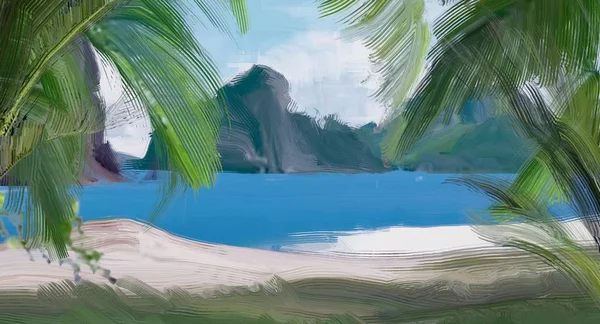 Abstract Creative Tropical Landscape Oil Picture — Stock Photo, Image