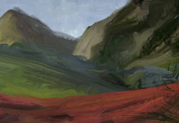 Цветные Зеленые Поля Трава Летнее Время Иллюстрация Живопись Маслом Сельская — стоковое фото