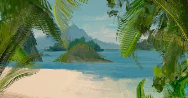 Abstrait Créatif Tropical Paysage Huile Image — Photo