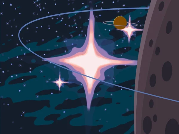 卡通空间背景图片 深幅浩瀚的空间 行星和月亮 各种科幻创作背景 空间艺术 外星行星 — 图库照片