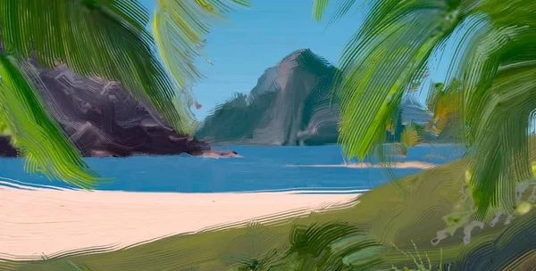 Abstrakte Kreative Tropische Landschaft Ölbild — Stockfoto