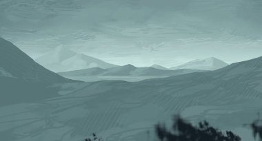 sisli dağlar ile soyut siluetli arka plan