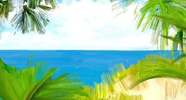 Abstrait Créatif Tropical Paysage Huile Image — Photo