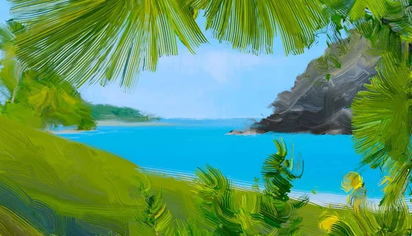 Abstract Creative Tropical Landscape Oil Picture — Stock Photo, Image