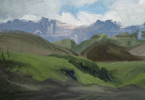 Colorato Campo Campagna Verde Erba Ora Legale Illustrazione Pittura Olio — Foto Stock