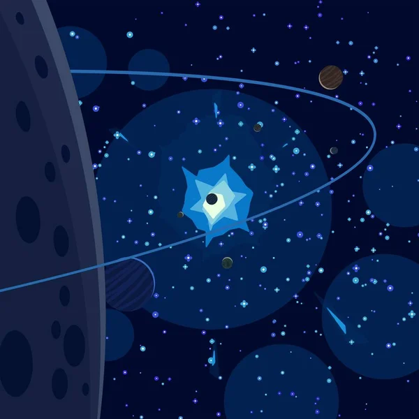 Ilustración Imagen Dibujos Animados Espacio Interestelar Profundo Estrellas Planetas Lunas — Foto de Stock