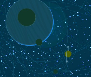 2d illüstrasyon. Karikatür uzay arka plan resmi. Derin geniş alan. Yıldızlar, gezegenler ve uydular. Çeşitli bilim kurgu yaratıcı fon. Uzay sanatı. Yabancı gezegenler.