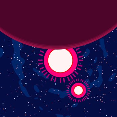 2d illüstrasyon. Karikatür uzay arka plan resmi. Derin geniş alan. Yıldızlar, gezegenler ve uydular. Çeşitli bilim kurgu yaratıcı fon. Uzay sanatı. Yabancı gezegenler.