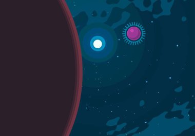 2d illüstrasyon. Karikatür uzay arka plan resmi. Derin geniş alan. Yıldızlar, gezegenler ve uydular. Çeşitli bilim kurgu yaratıcı fon. Uzay sanatı. Yabancı gezegenler.