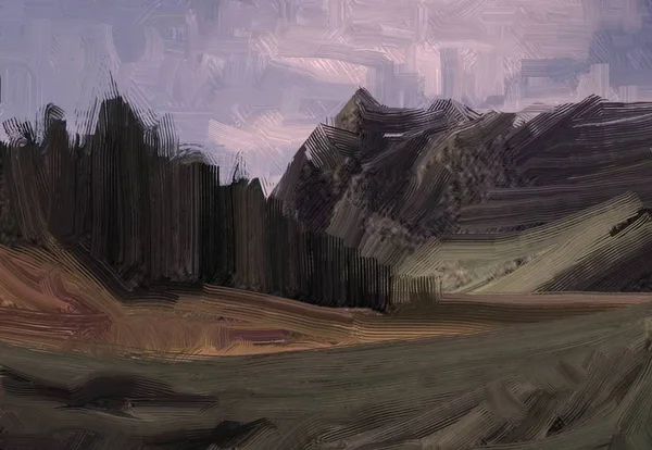 Illustrazione Pittura Olio Arte Paesaggistica Regione Rurale Montagna Campo Verde — Foto Stock